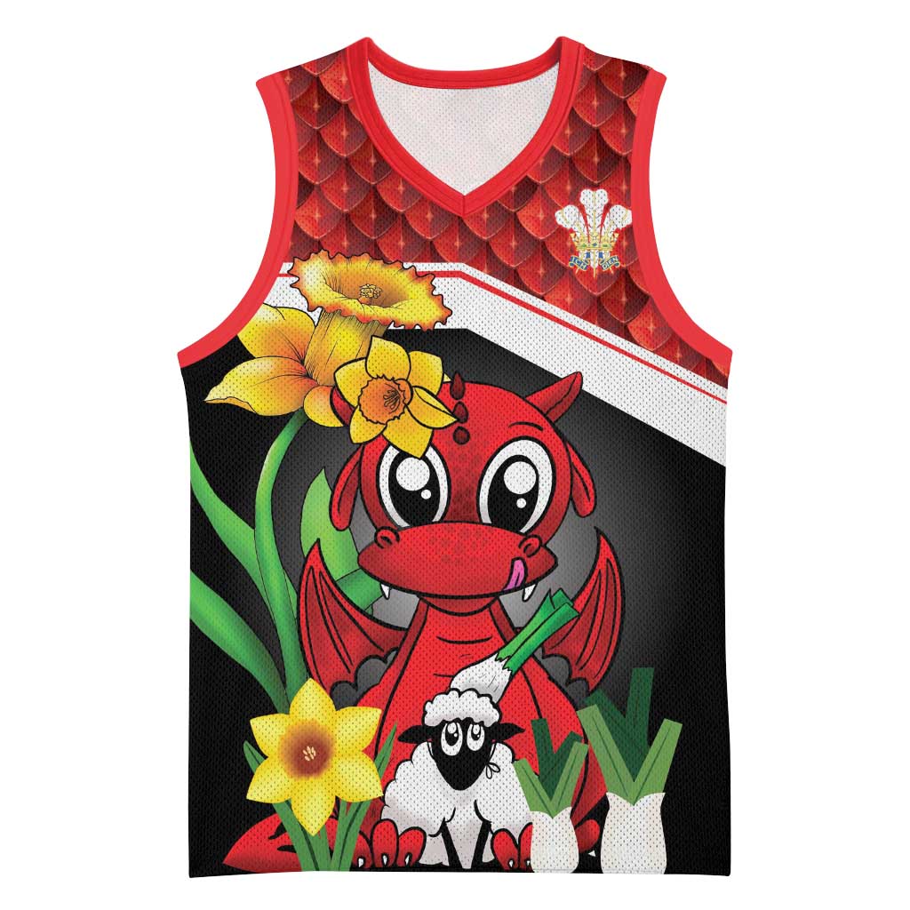 Saint David's Day Personalized Basketball Jersey Red Welsh Dragon Daffodil Sheep Leak - Wonder Print Shop