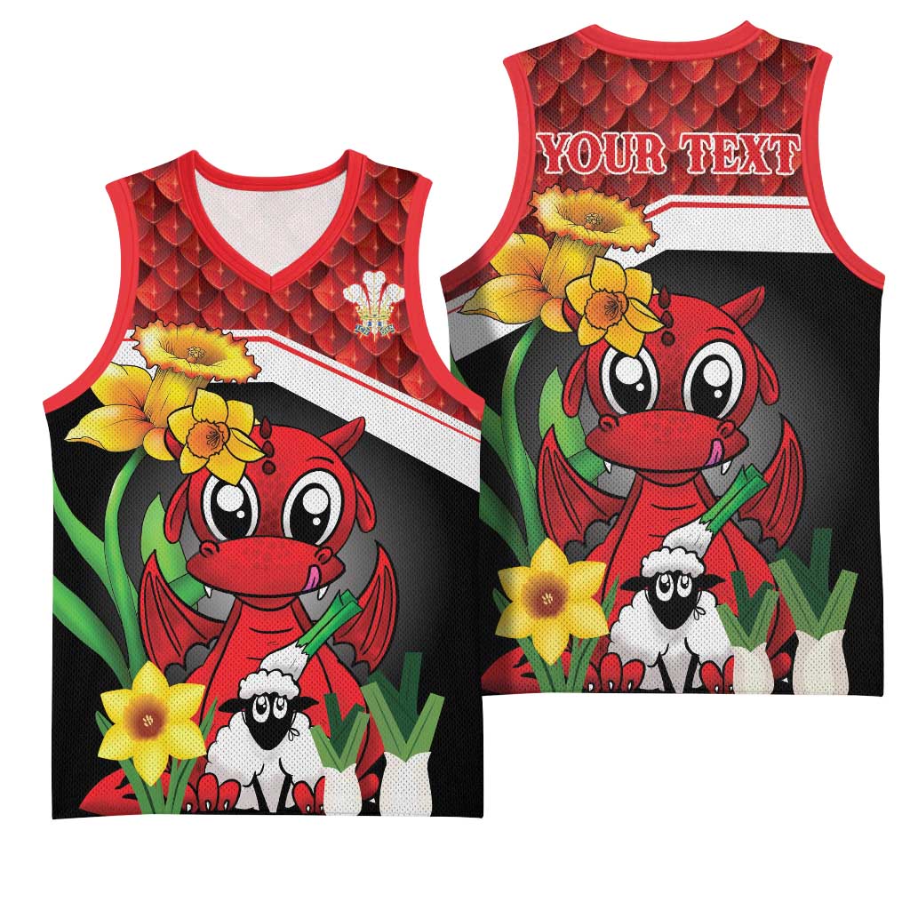Saint David's Day Personalized Basketball Jersey Red Welsh Dragon Daffodil Sheep Leak - Wonder Print Shop