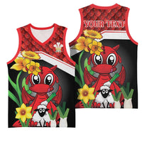 Saint David's Day Personalized Basketball Jersey Red Welsh Dragon Daffodil Sheep Leak - Wonder Print Shop