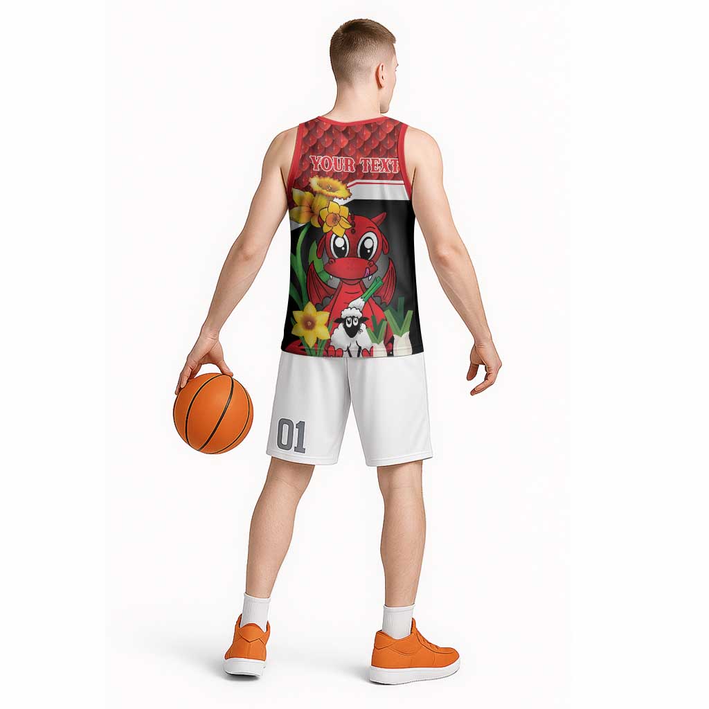 Saint David's Day Personalized Basketball Jersey Red Welsh Dragon Daffodil Sheep Leak - Wonder Print Shop