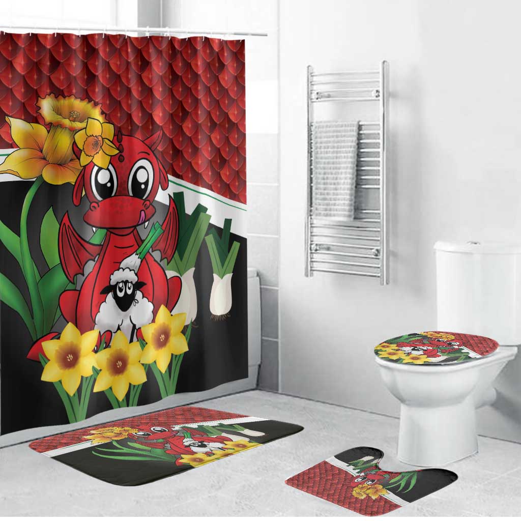 Saint David's Day Bathroom Set Red Welsh Dragon Daffodil Sheep Leak - Wonder Print Shop