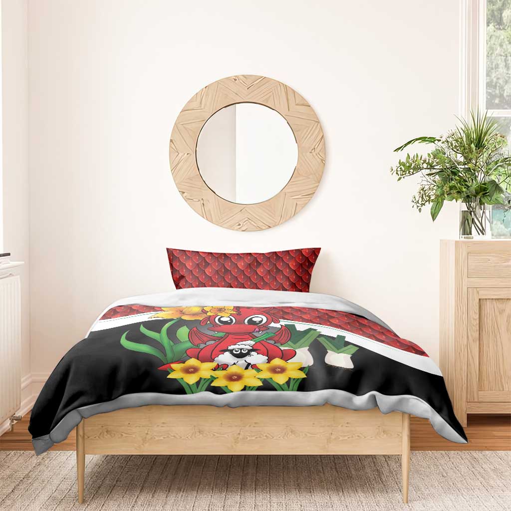 Saint David's Day Bedding Set Red Welsh Dragon Daffodil Sheep Leak - Wonder Print Shop