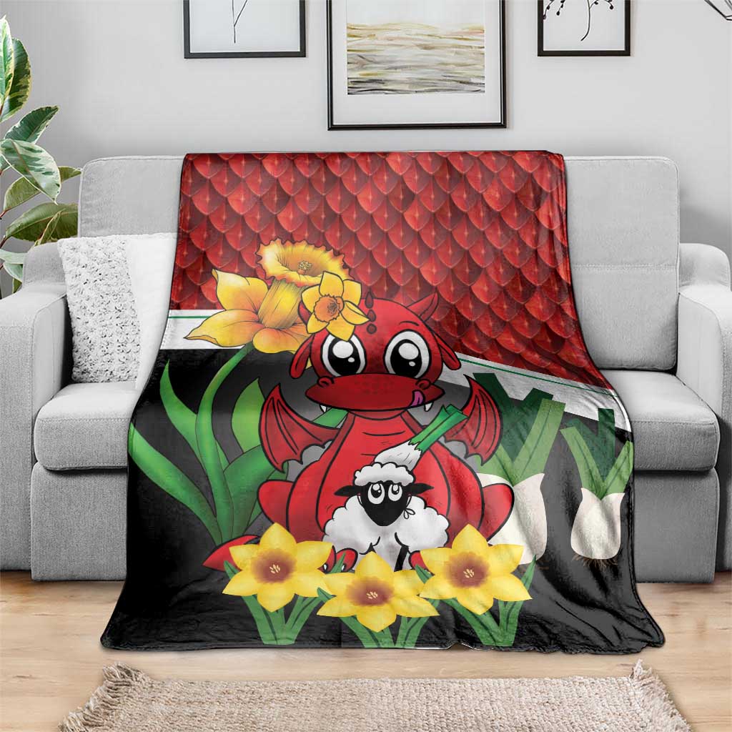 Saint David's Day Blanket Red Welsh Dragon Daffodil Sheep Leak - Wonder Print Shop