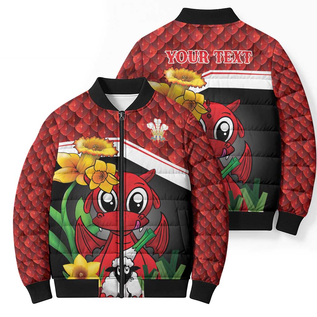 Saint David's Day Personalized Bomber Puffer Jacket Red Welsh Dragon Daffodil Sheep Leak - Wonder Print Shop