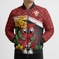 Saint David's Day Personalized Bomber Puffer Jacket Red Welsh Dragon Daffodil Sheep Leak - Wonder Print Shop
