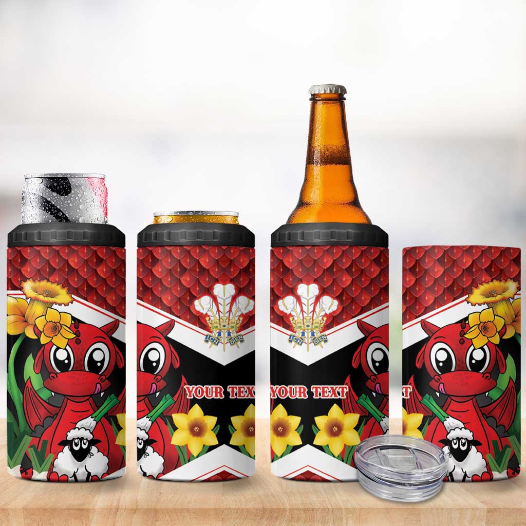 Saint David's Day Personalized 4 in 1 Can Cooler Tumbler Red Welsh Dragon Daffodil Sheep Leak - Wonder Print Shop