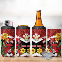 Saint David's Day Personalized 4 in 1 Can Cooler Tumbler Red Welsh Dragon Daffodil Sheep Leak - Wonder Print Shop