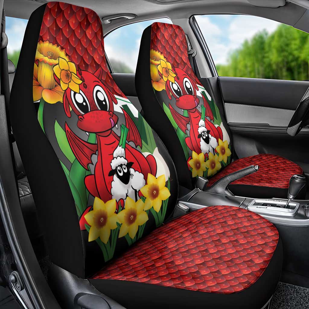 Saint David's Day Car Seat Cover Red Welsh Dragon Daffodil Sheep Leak - Wonder Print Shop