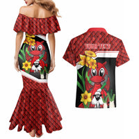 Saint David's Day Personalized Couples Matching Mermaid Dress and Hawaiian Shirt Red Welsh Dragon Daffodil Sheep Leak - Wonder Print Shop