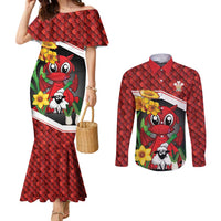 Saint David's Day Personalized Couples Matching Mermaid Dress and Long Sleeve Button Shirt Red Welsh Dragon Daffodil Sheep Leak - Wonder Print Shop