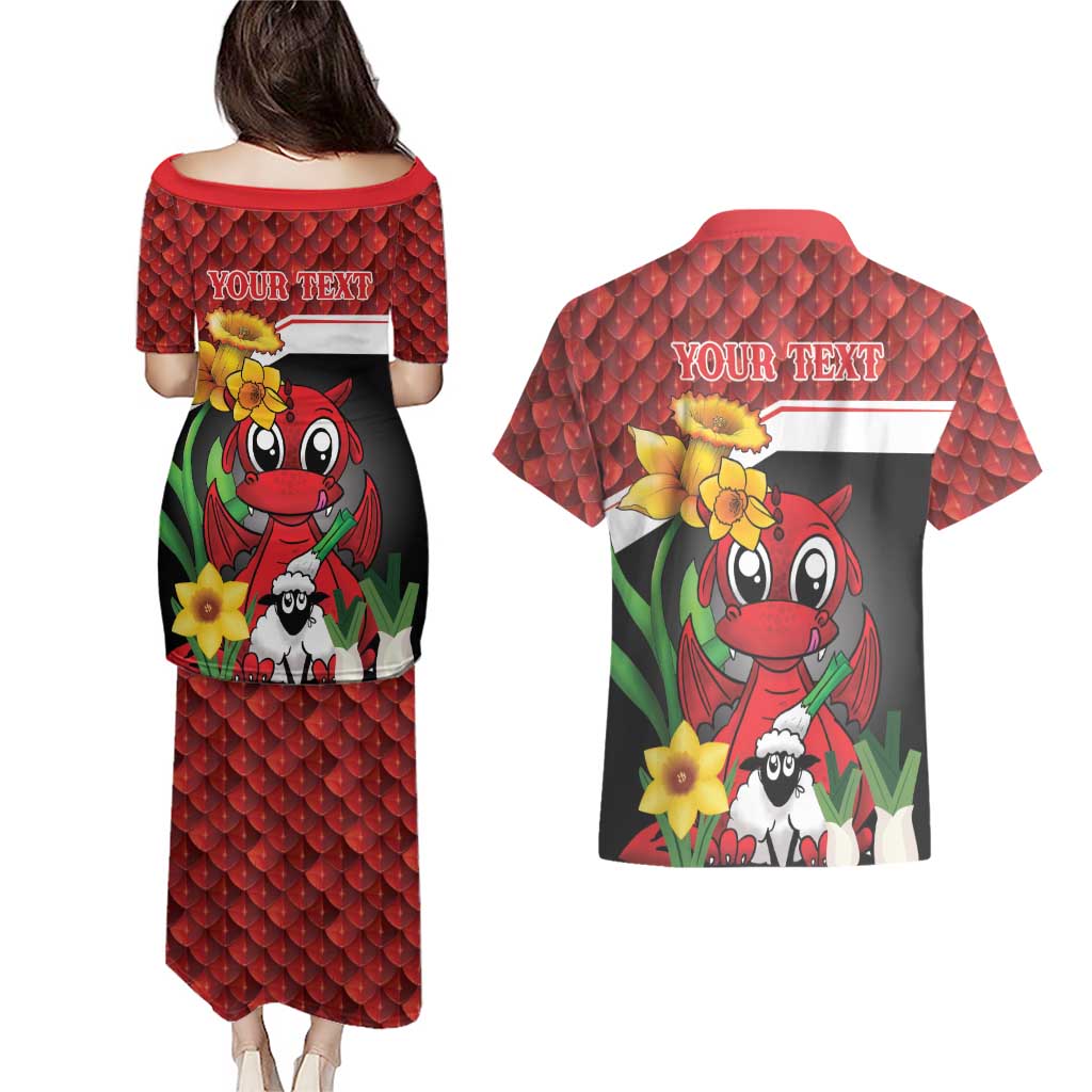 Saint David's Day Personalized Couples Matching Puletasi and Hawaiian Shirt Red Welsh Dragon Daffodil Sheep Leak - Wonder Print Shop