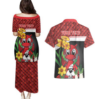 Saint David's Day Personalized Couples Matching Puletasi and Hawaiian Shirt Red Welsh Dragon Daffodil Sheep Leak - Wonder Print Shop