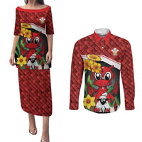 Saint David's Day Personalized Couples Matching Puletasi and Long Sleeve Button Shirt Red Welsh Dragon Daffodil Sheep Leak - Wonder Print Shop