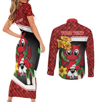 Saint David's Day Personalized Couples Matching Short Sleeve Bodycon Dress and Long Sleeve Button Shirt Red Welsh Dragon Daffodil Sheep Leak - Wonder Print Shop