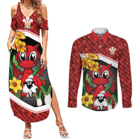 Saint David's Day Personalized Couples Matching Summer Maxi Dress and Long Sleeve Button Shirt Red Welsh Dragon Daffodil Sheep Leak - Wonder Print Shop