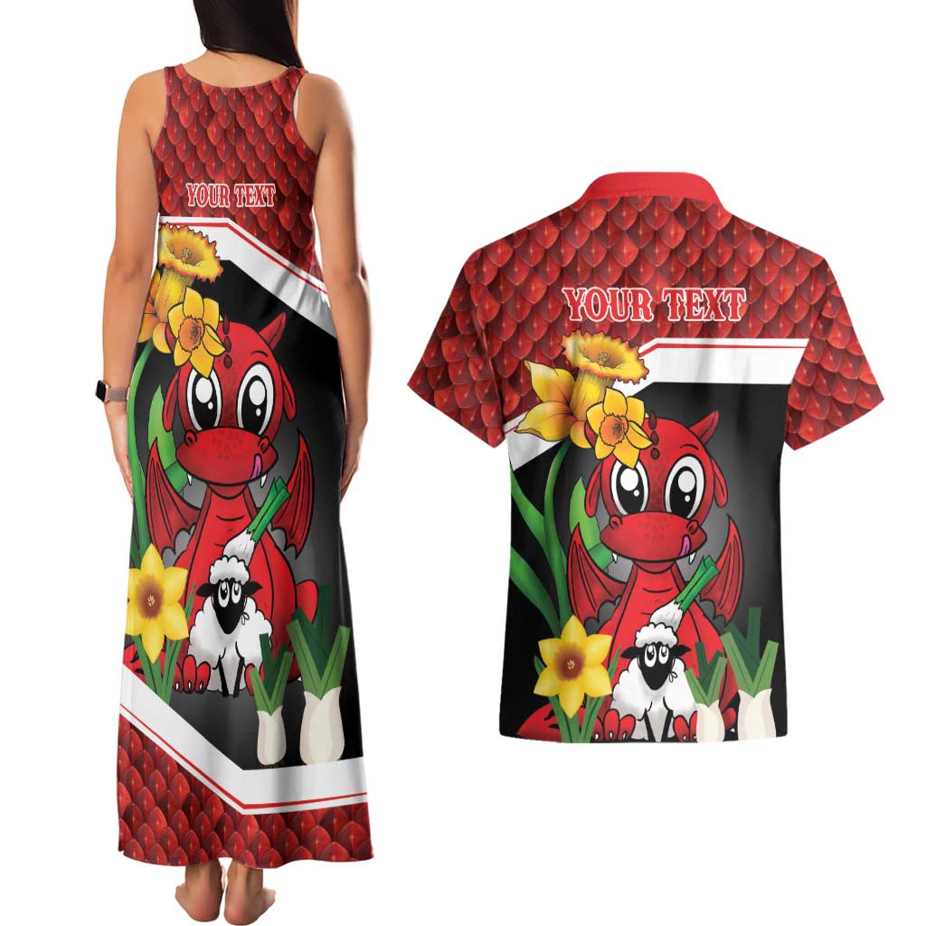 Saint David's Day Personalized Couples Matching Tank Maxi Dress and Hawaiian Shirt Red Welsh Dragon Daffodil Sheep Leak - Wonder Print Shop