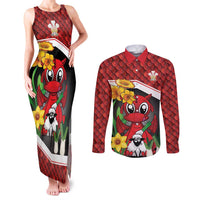 Saint David's Day Personalized Couples Matching Tank Maxi Dress and Long Sleeve Button Shirt Red Welsh Dragon Daffodil Sheep Leak - Wonder Print Shop