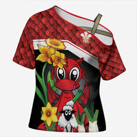 Saint David's Day Personalized Cross Shoulder Shirt Red Welsh Dragon Daffodil Sheep Leak - Wonder Print Shop