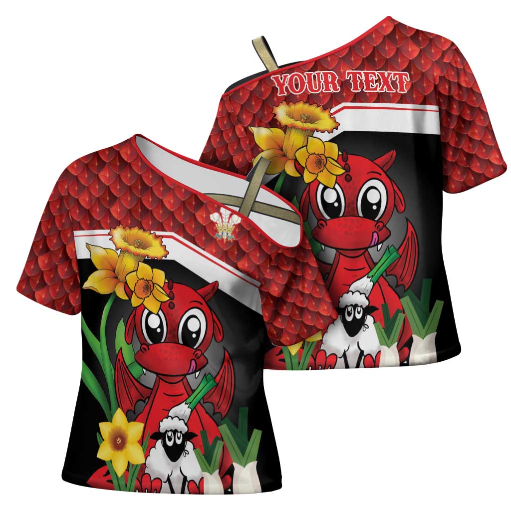Saint David's Day Personalized Cross Shoulder Shirt Red Welsh Dragon Daffodil Sheep Leak - Wonder Print Shop