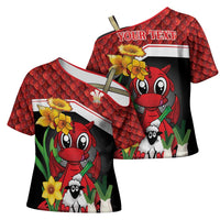 Saint David's Day Personalized Cross Shoulder Shirt Red Welsh Dragon Daffodil Sheep Leak - Wonder Print Shop