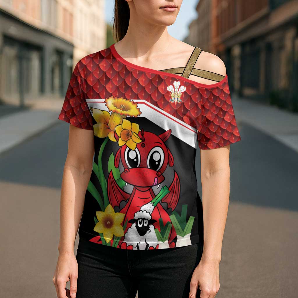 Saint David's Day Personalized Cross Shoulder Shirt Red Welsh Dragon Daffodil Sheep Leak - Wonder Print Shop