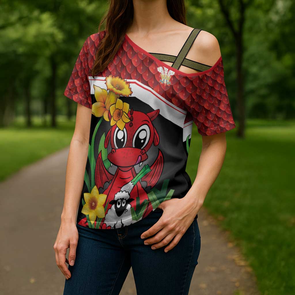 Saint David's Day Personalized Cross Shoulder Shirt Red Welsh Dragon Daffodil Sheep Leak - Wonder Print Shop