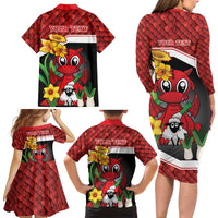 Saint David's Day Personalized Family Matching Long Sleeve Bodycon Dress and Hawaiian Shirt Red Welsh Dragon Daffodil Sheep Leak - Wonder Print Shop