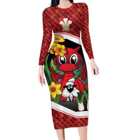 Saint David's Day Personalized Family Matching Long Sleeve Bodycon Dress and Hawaiian Shirt Red Welsh Dragon Daffodil Sheep Leak - Wonder Print Shop
