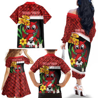 Saint David's Day Personalized Family Matching Off The Shoulder Long Sleeve Dress and Hawaiian Shirt Red Welsh Dragon Daffodil Sheep Leak - Wonder Print Shop