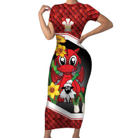 Saint David's Day Personalized Family Matching Short Sleeve Bodycon Dress and Hawaiian Shirt Red Welsh Dragon Daffodil Sheep Leak - Wonder Print Shop
