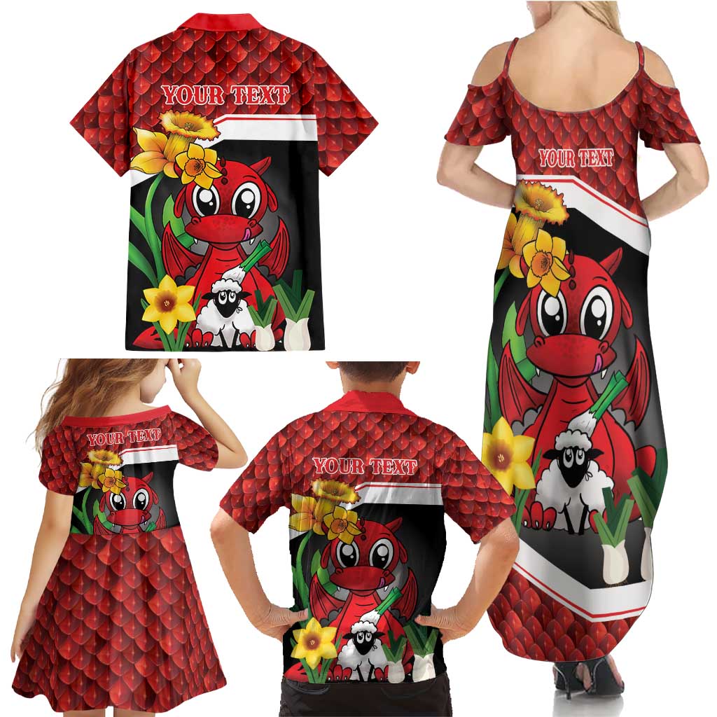 Saint David's Day Personalized Family Matching Summer Maxi Dress and Hawaiian Shirt Red Welsh Dragon Daffodil Sheep Leak - Wonder Print Shop