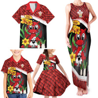 Saint David's Day Personalized Family Matching Tank Maxi Dress and Hawaiian Shirt Red Welsh Dragon Daffodil Sheep Leak - Wonder Print Shop