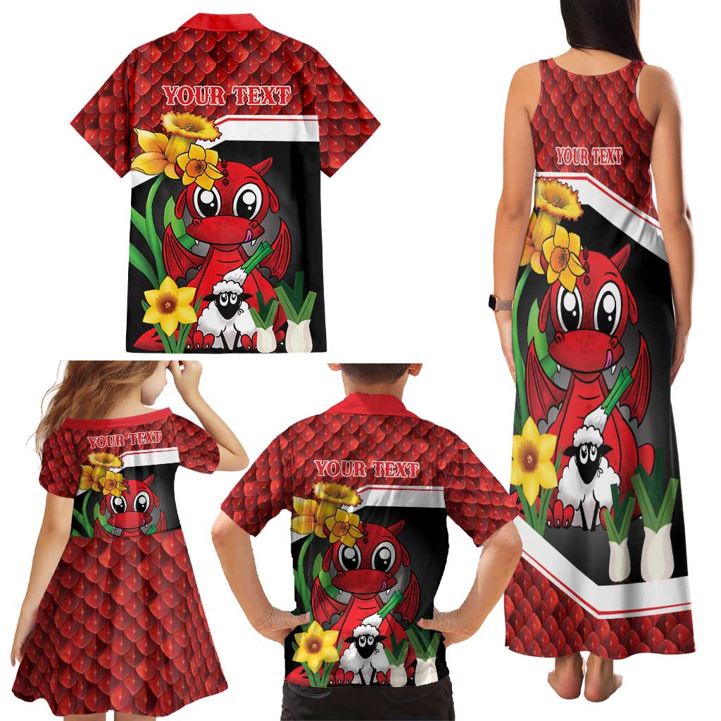 Saint David's Day Personalized Family Matching Tank Maxi Dress and Hawaiian Shirt Red Welsh Dragon Daffodil Sheep Leak - Wonder Print Shop