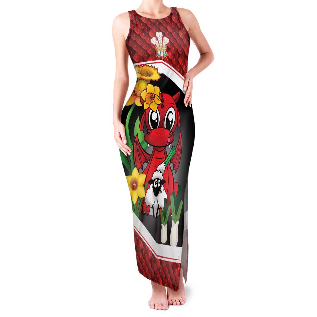 Saint David's Day Personalized Family Matching Tank Maxi Dress and Hawaiian Shirt Red Welsh Dragon Daffodil Sheep Leak - Wonder Print Shop