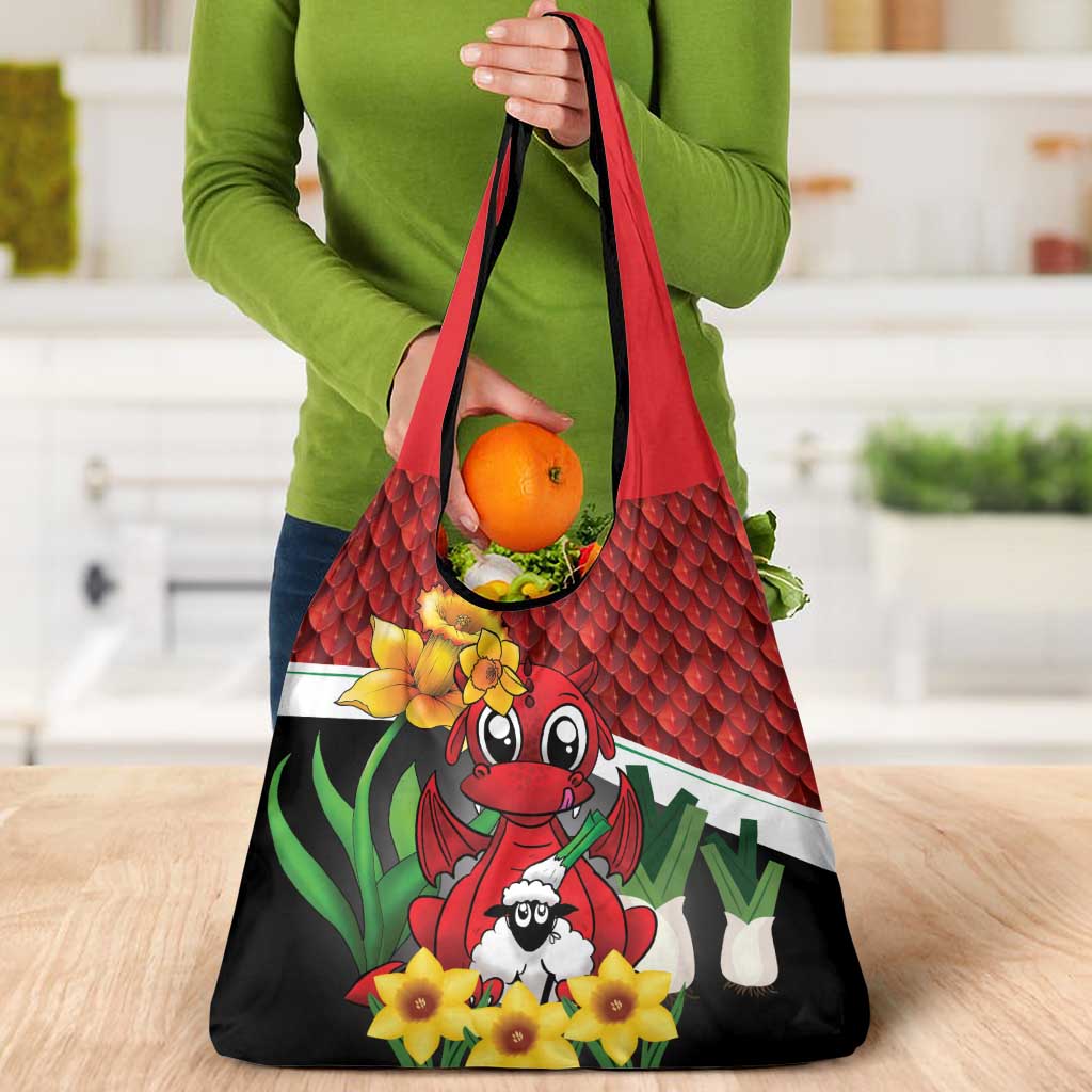Saint David's Day Grocery Bag Red Welsh Dragon Daffodil Sheep Leak - Wonder Print Shop