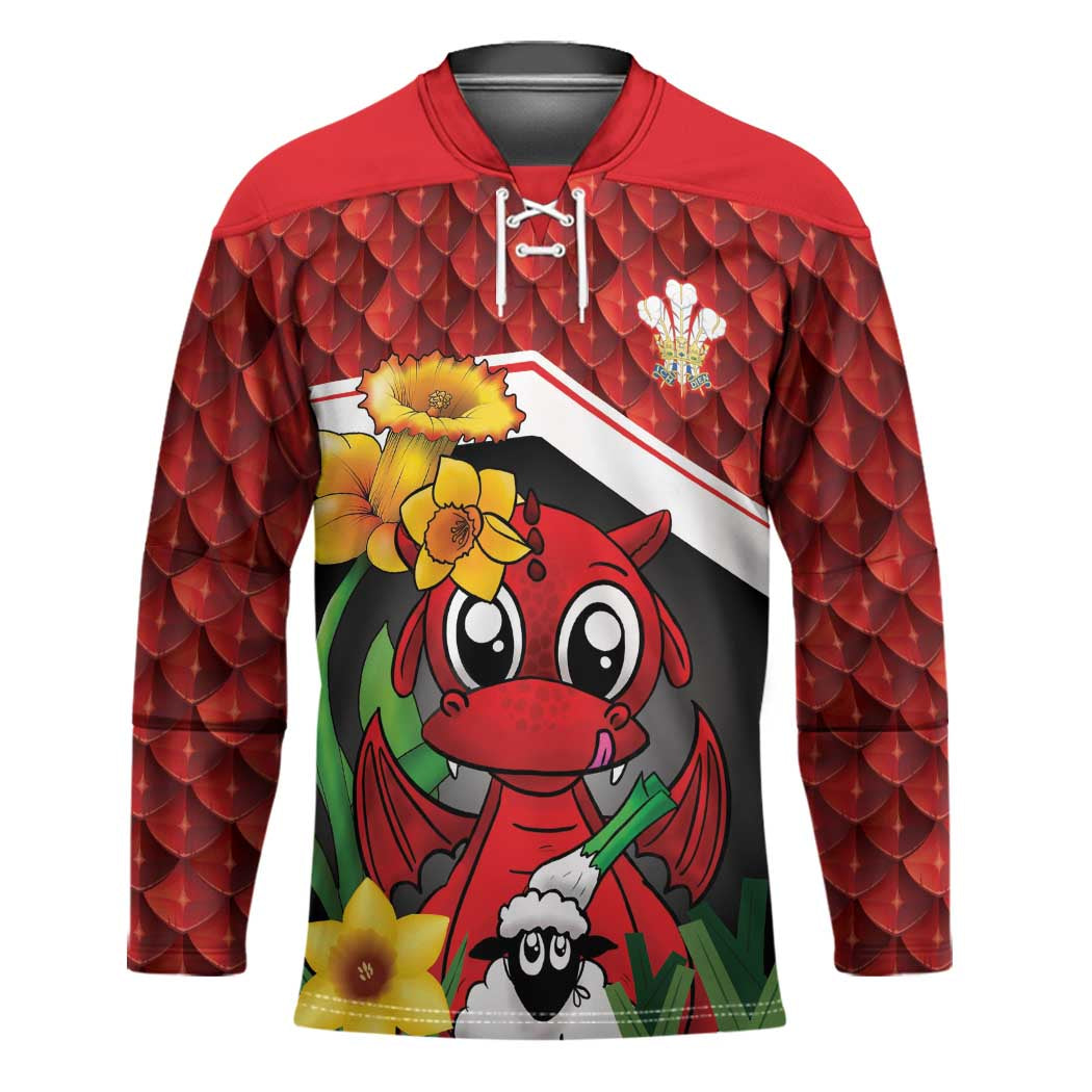 Saint David's Day Personalized Hockey Jersey Red Welsh Dragon Daffodil Sheep Leak - Wonder Print Shop