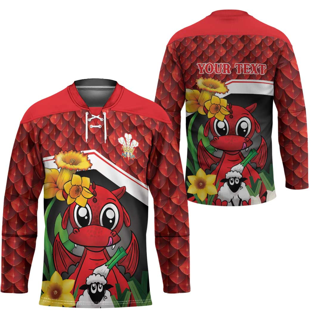 Saint David's Day Personalized Hockey Jersey Red Welsh Dragon Daffodil Sheep Leak - Wonder Print Shop