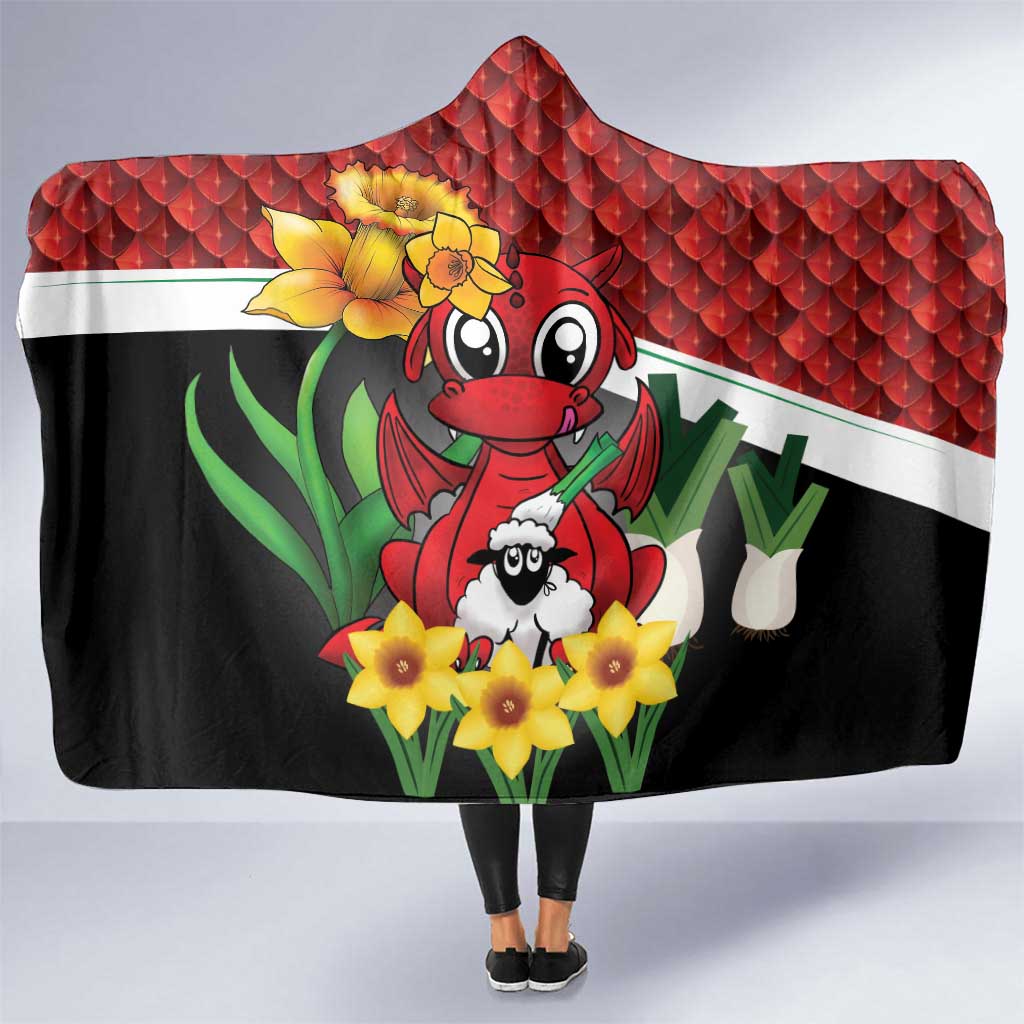 Saint David's Day Hooded Blanket Red Welsh Dragon Daffodil Sheep Leak - Wonder Print Shop