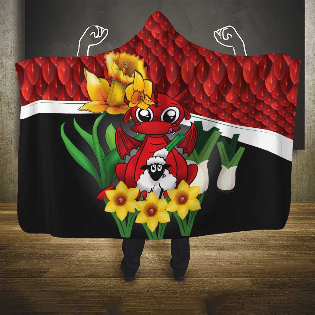 Saint David's Day Hooded Blanket Red Welsh Dragon Daffodil Sheep Leak - Wonder Print Shop