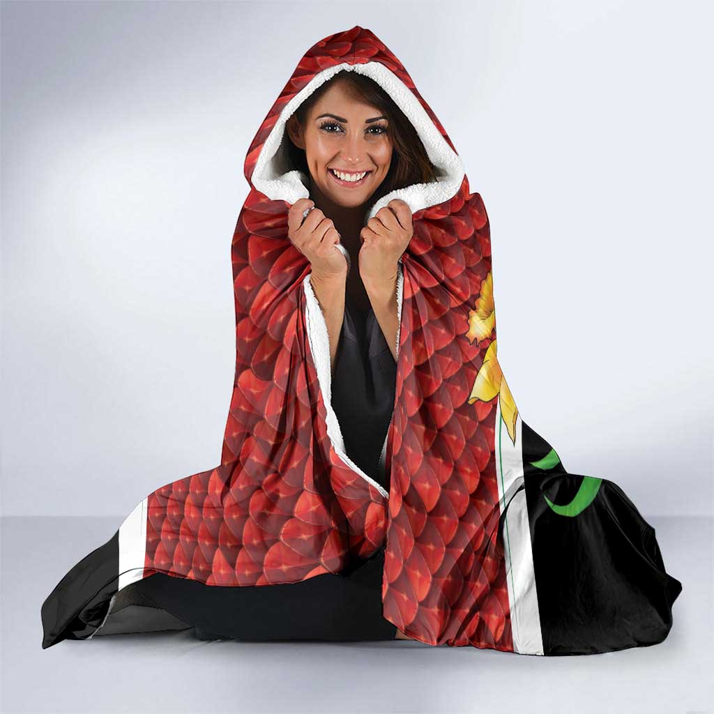 Saint David's Day Hooded Blanket Red Welsh Dragon Daffodil Sheep Leak - Wonder Print Shop