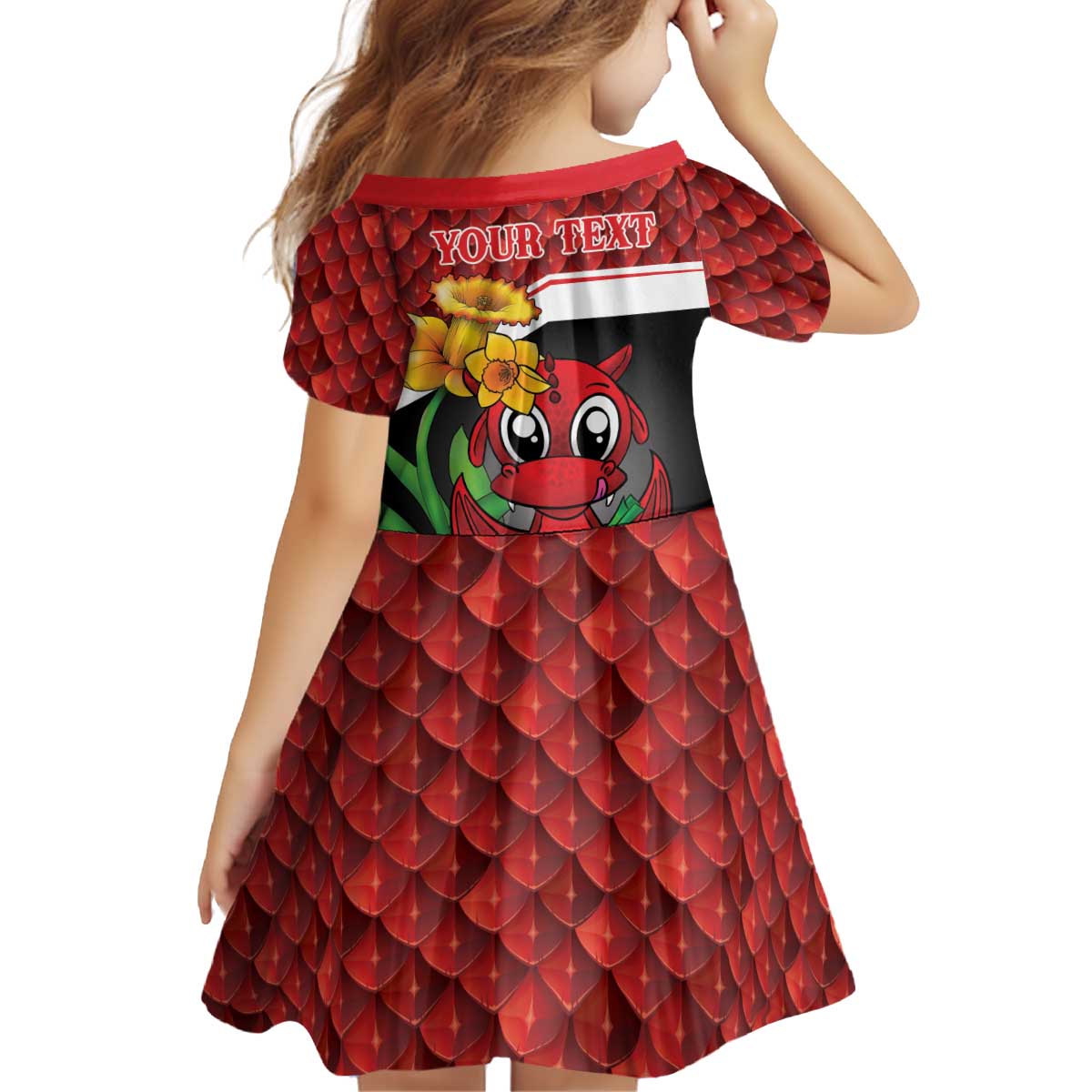 Saint David's Day Personalized Kid Short Sleeve Dress Red Welsh Dragon Daffodil Sheep Leak - Wonder Print Shop