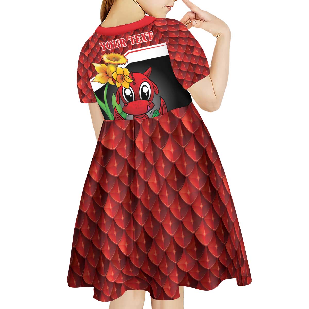 Saint David's Day Personalized Kid Short Sleeve Dress Red Welsh Dragon Daffodil Sheep Leak - Wonder Print Shop