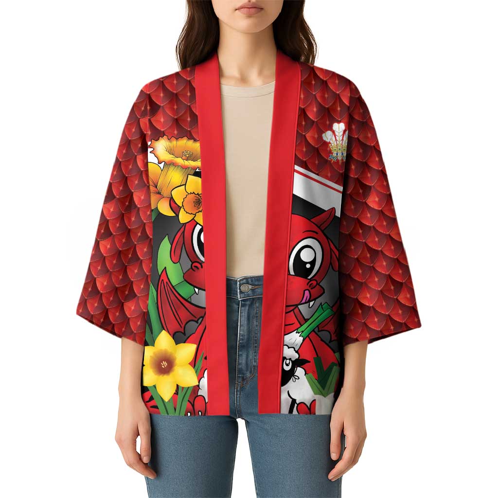 Saint David's Day Personalized Kimono Red Welsh Dragon Daffodil Sheep Leak - Wonder Print Shop