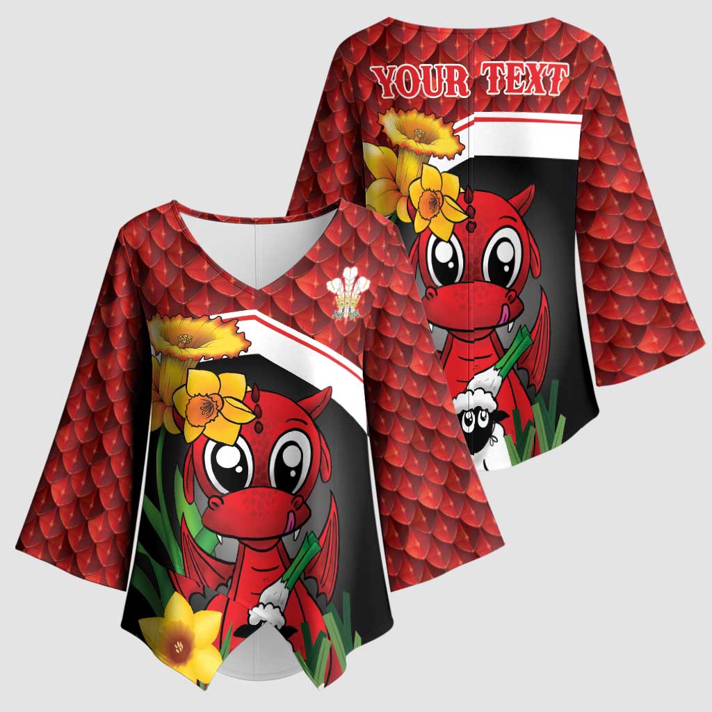 Saint David's Day Personalized Kimono Sleeve Blouse Red Welsh Dragon Daffodil Sheep Leak - Wonder Print Shop