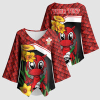 Saint David's Day Personalized Kimono Sleeve Blouse Red Welsh Dragon Daffodil Sheep Leak - Wonder Print Shop