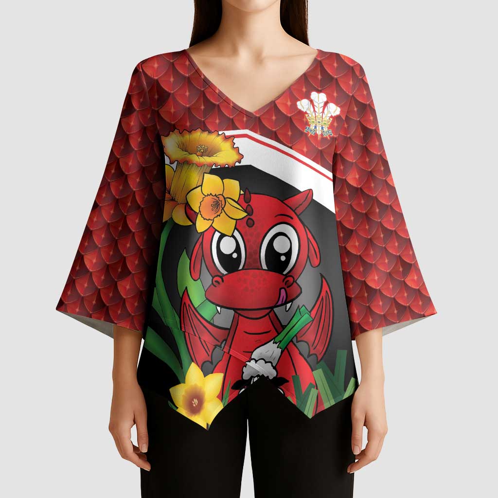 Saint David's Day Personalized Kimono Sleeve Blouse Red Welsh Dragon Daffodil Sheep Leak - Wonder Print Shop