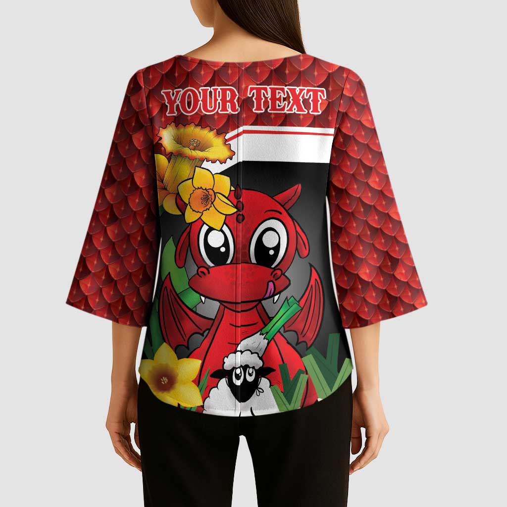 Saint David's Day Personalized Kimono Sleeve Blouse Red Welsh Dragon Daffodil Sheep Leak - Wonder Print Shop