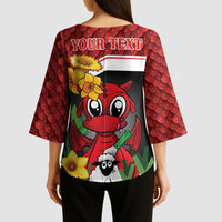 Saint David's Day Personalized Kimono Sleeve Blouse Red Welsh Dragon Daffodil Sheep Leak - Wonder Print Shop