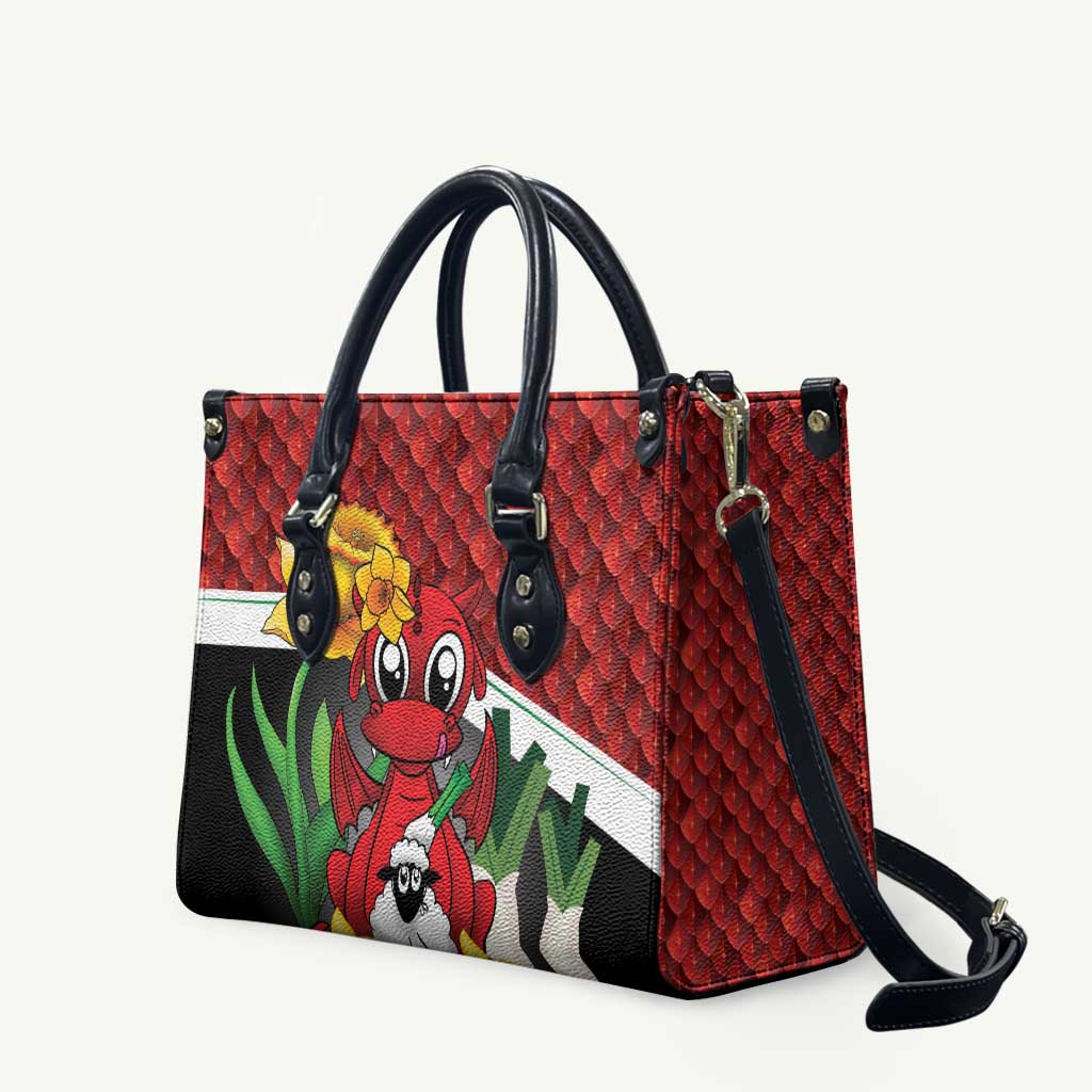 Saint David's Day Leather Bag Red Welsh Dragon Daffodil Sheep Leak - Wonder Print Shop