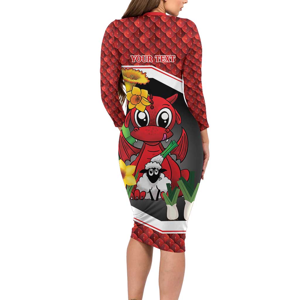 Saint David's Day Personalized Long Sleeve Bodycon Dress Red Welsh Dragon Daffodil Sheep Leak - Wonder Print Shop